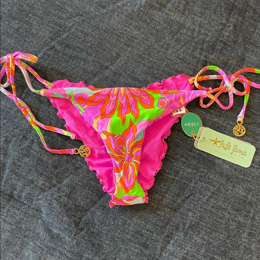 Luli Fama Hot Pink Neon Floral Tie-Side Bikini Bottom